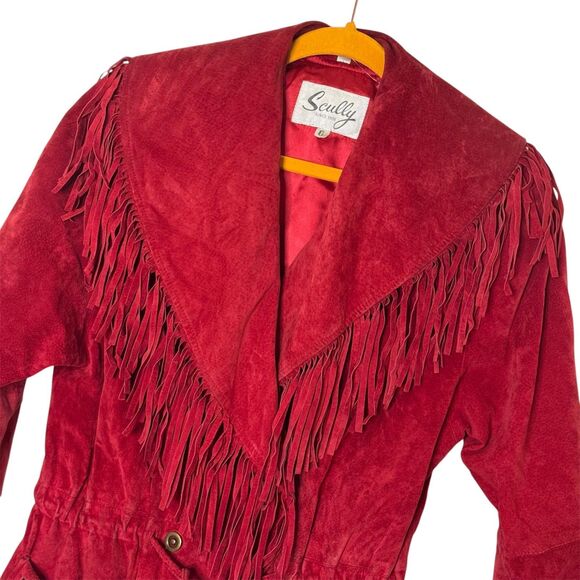 Scully Suede Fringe Jacket Blazer Womens Leather Pockets Red 8 bv - Picture 2 of 10
